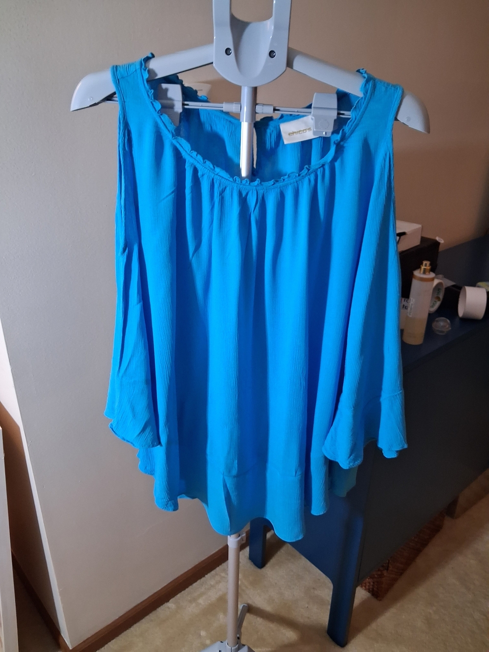 Chico's Bright Blue Cold-Shoulder Women's Top